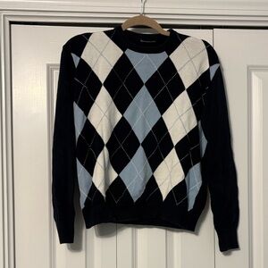 Brandy Melville Argyle Sweater in navy, light blue and white